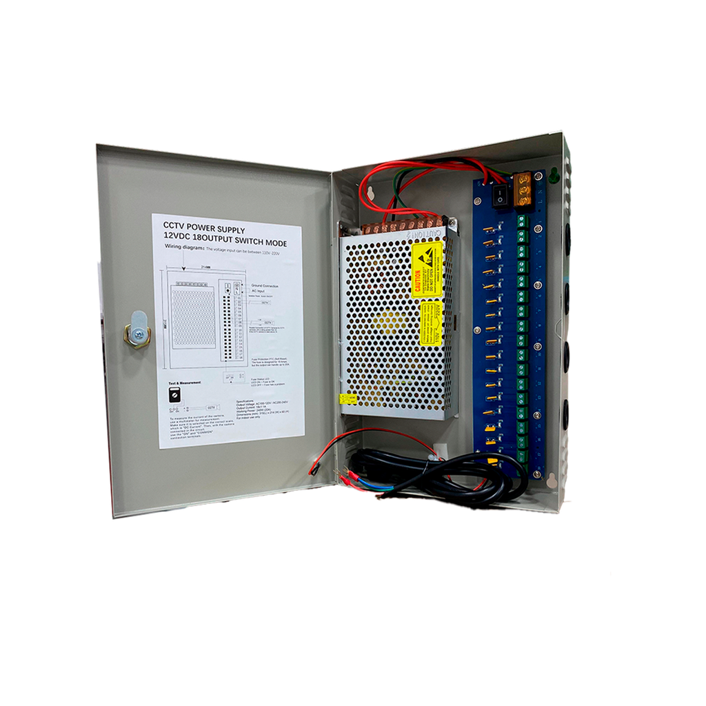 Fuente de poder de 18 Canales, SpryWire 1.1  amperio por canal UL LISTED  