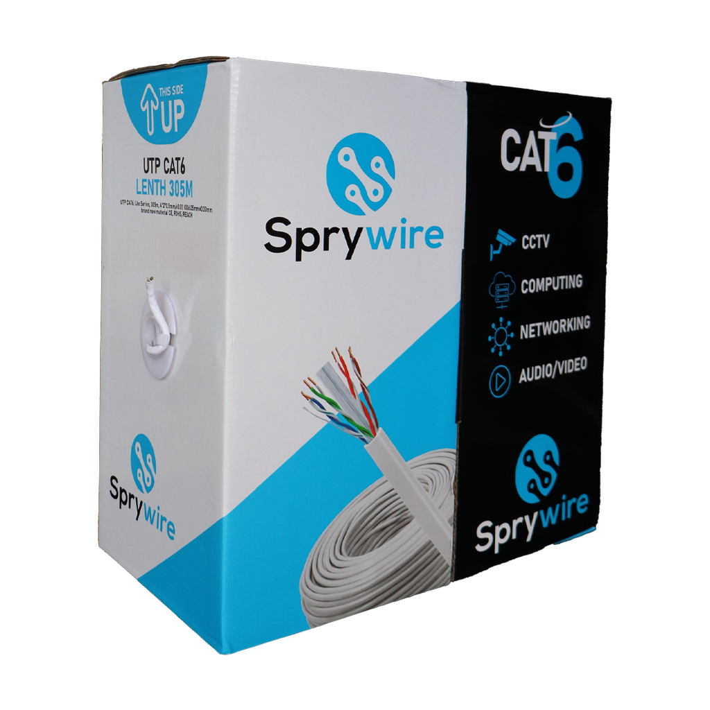 Cable UTP Cat6 CCA para Interiores Sprywire bobina de 305 mts. Nuevo.  certificaciones  CE,ROHS,REACH 