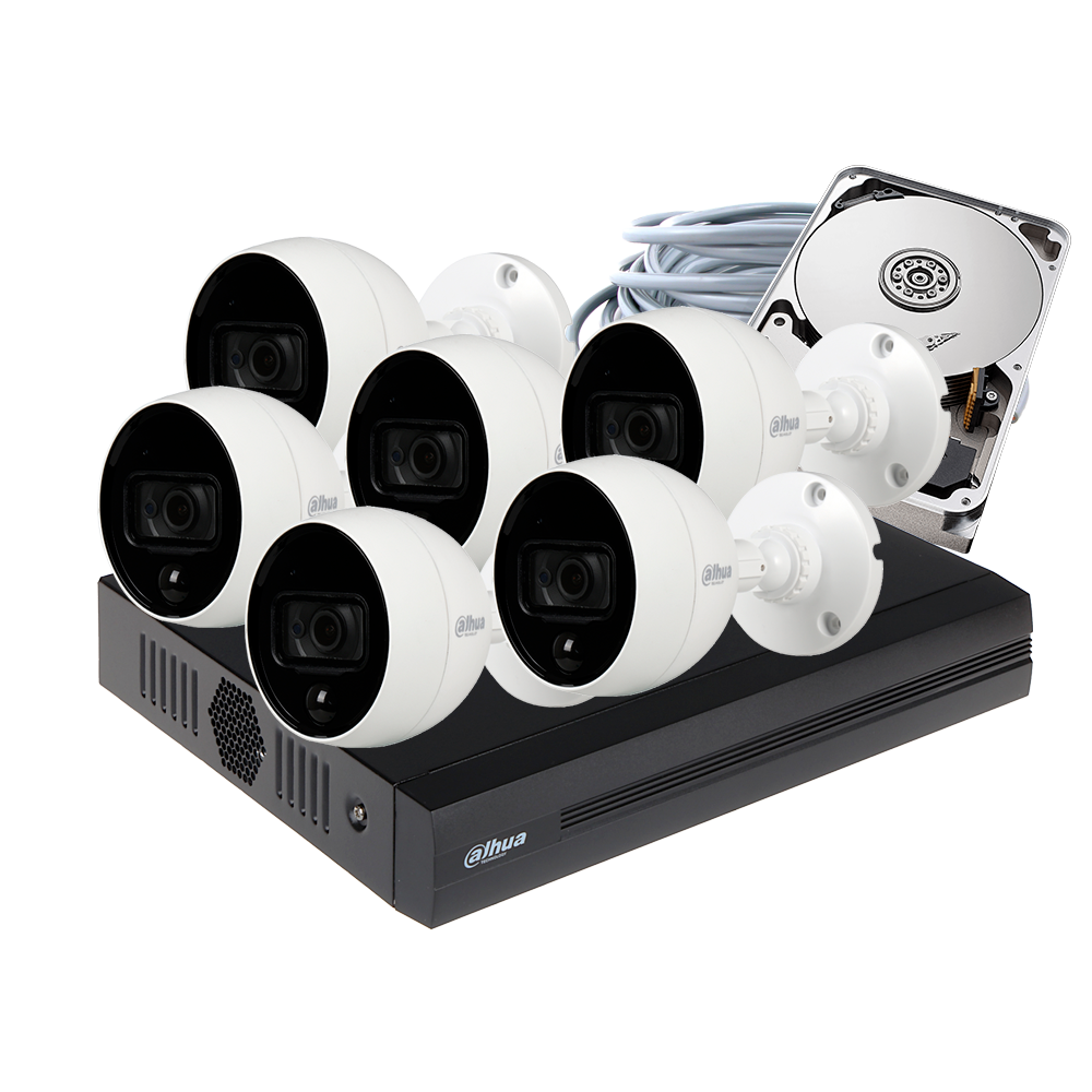 COMBO 6 CÁMARAS 1080P 20M IR DISUASIÓN ACTIVA 1TB 