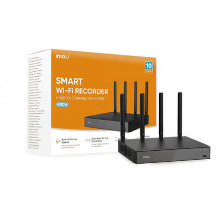 NVR WiFi PoE IMOU con micrófono y bocinas, app de control y WiFi 6 Wi-Fi 6 de doble banda de 10 canales 