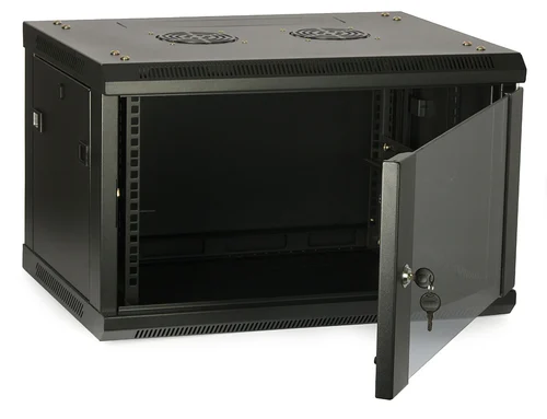 Gabinete (Rack) de pared, Alto 370 milimetros, ancho 600 milimetros; Diseño:  Puerta Frontal de cristal, chapa de Seguridad, Paneles laterales removibles, y ventilador; Profundidad 600 milimetros; Unidad de Rack 6u  Marca Sprywire, 1 año de Garantía por desperfectos de fabrica.