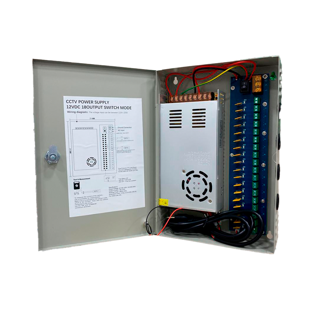 Fuente profesional de poder de 18 Canales de 30 Amperios, SpryWire E. 1.67 AMPERIOS POR CANAL UL LISTED
