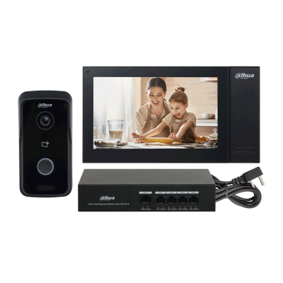 Kit de Videoportero Dahua Frente de calle de 1 MP, Monitor de 7" 1024 x 600, Switch PoE, IP65.