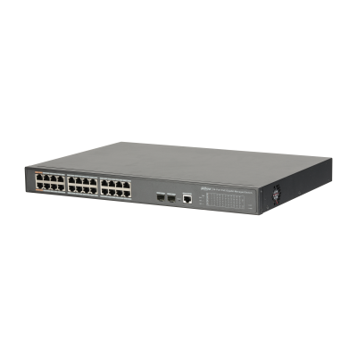 Switch Dahua gestionable PoE (L2) de 24 puertos Gigabit + 2 puertos SFP Gigabit