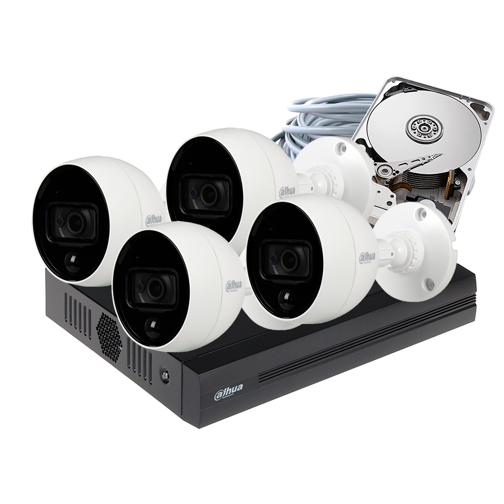 COMBO 4 CÁMARAS 1080P 20M IR DISUASIÓN ACTIVA 500GB 