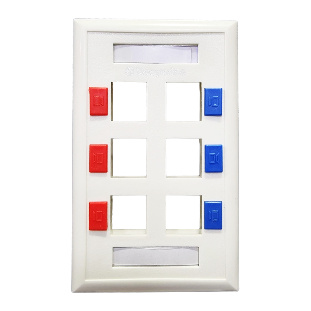 Placa Frontal de 6 Puertos con Icono Guía e Identificador | Box Security