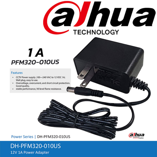 [DH-PFM320-010US] TRANSFORMADOR 12V 1AMP, *DAHUA*